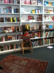 Kai enjoying the children's books at Fullers Bookshop